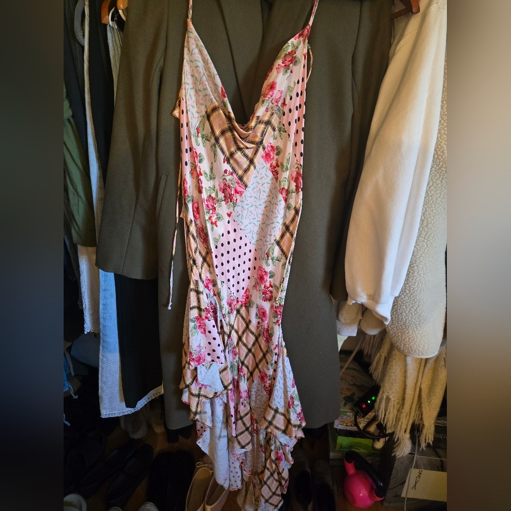 For Love And Lemons Pink and Brown Patchwork Dress